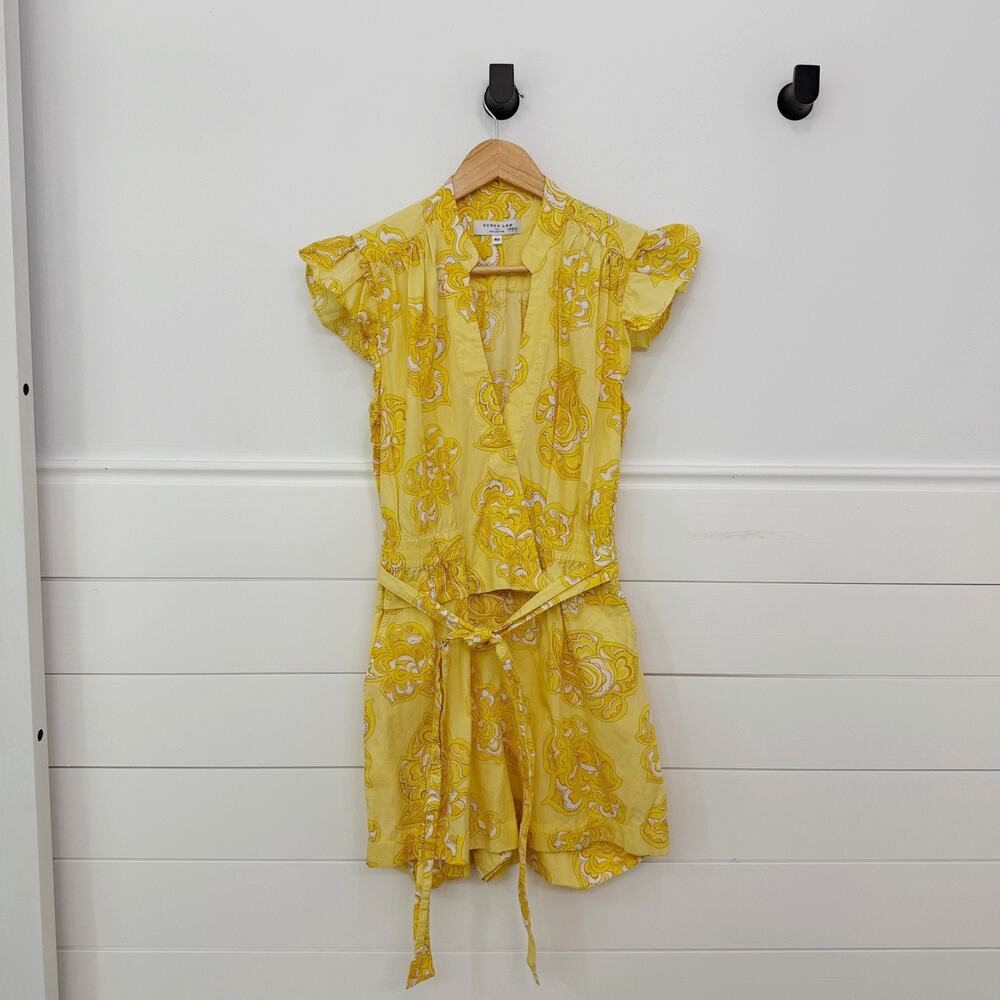 Women’s Derek Lam Collective Yellow Floral Belted Jumpsuit Size 40 / Small S
